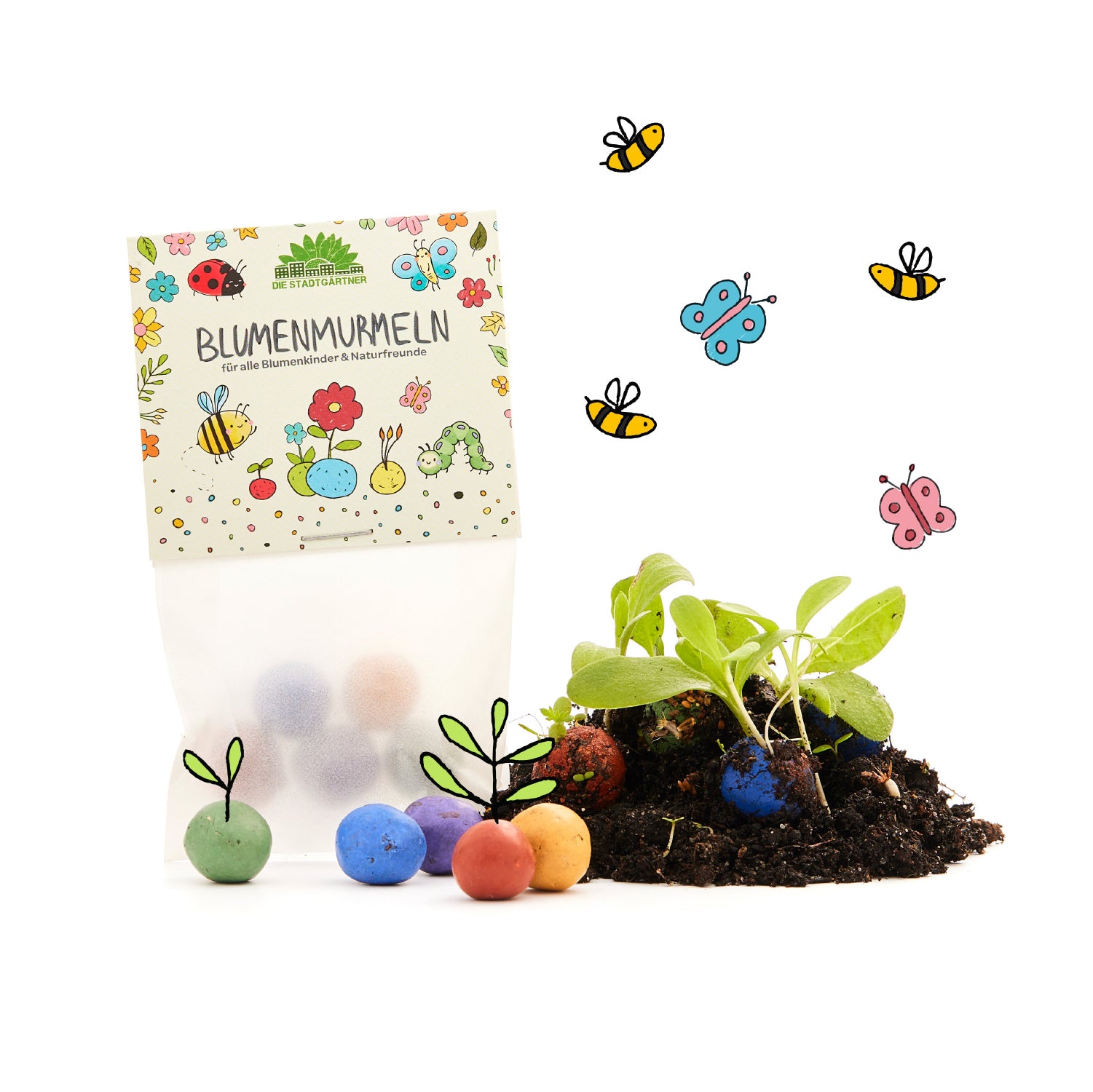 Set van 5 bloemknikkers in een glazen zakje (DE, EN, ES, FR)